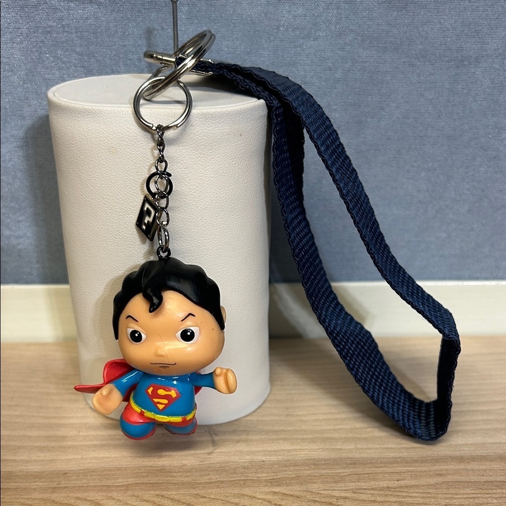 DC COMICS LITTLE MATES SUPERMAN COLLECTIBLE KEYCHAIN with Blue Lanyard